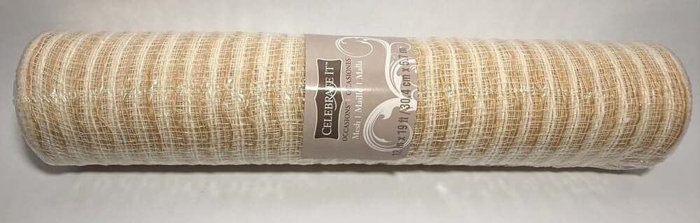 Celebrate It Occasions Mesh 12 In x 19 Ft Tan White Stripe